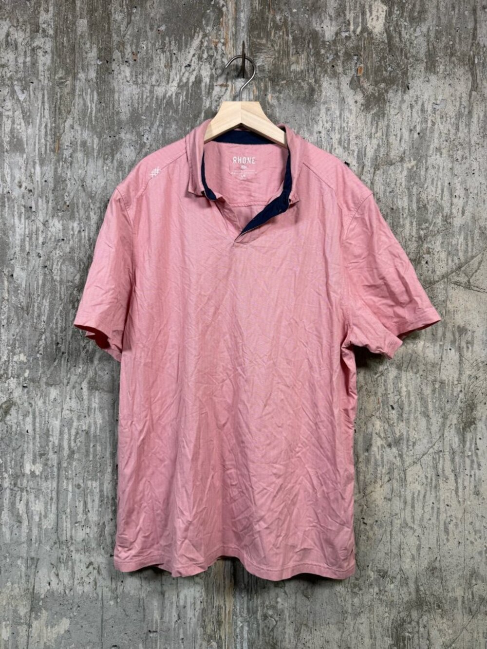 RHONE Men's Tech Performance Polo Shirt Size L in Pink Herringbone